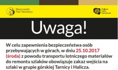 W środę zamknięte szlaki w grupie Tarnicy i Halicza!