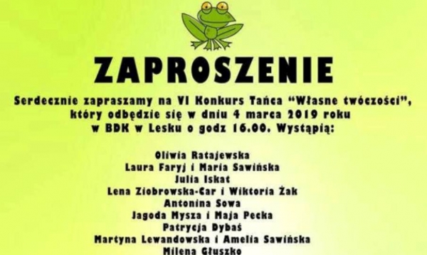 VI Konkurs Tańca "Własne tw&oacute;rczości". Zaproszenie