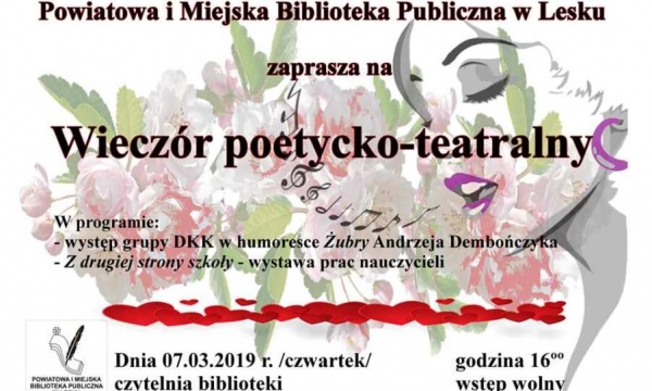 Wiecz&oacute;r poetycko-teatralny w leskiej bibliotece. Zaproszenie